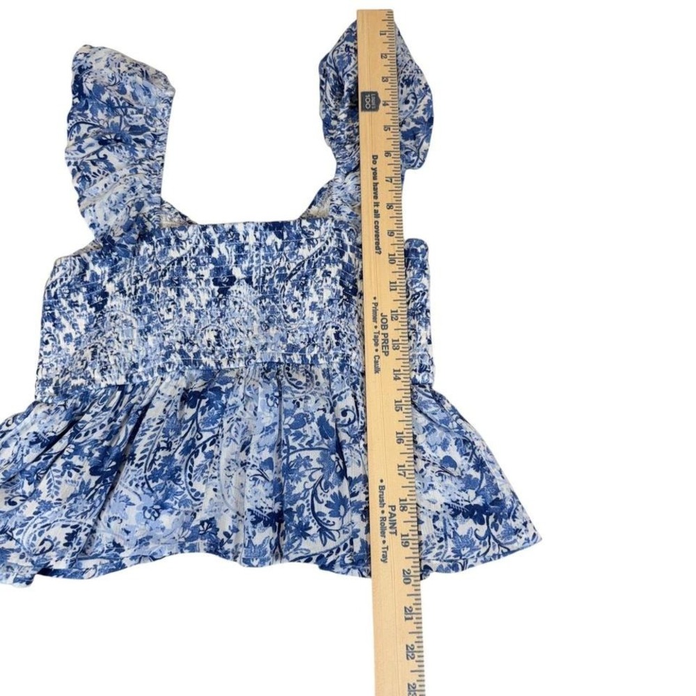 Hollister Smocked Floral Paisley Babydoll Tank Top Blue White Womens S - Picture 6 of 8